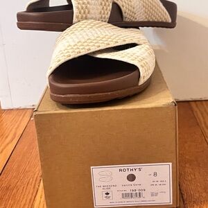 Rothy's Weekend Slides Cream and Brown Woven Sandals